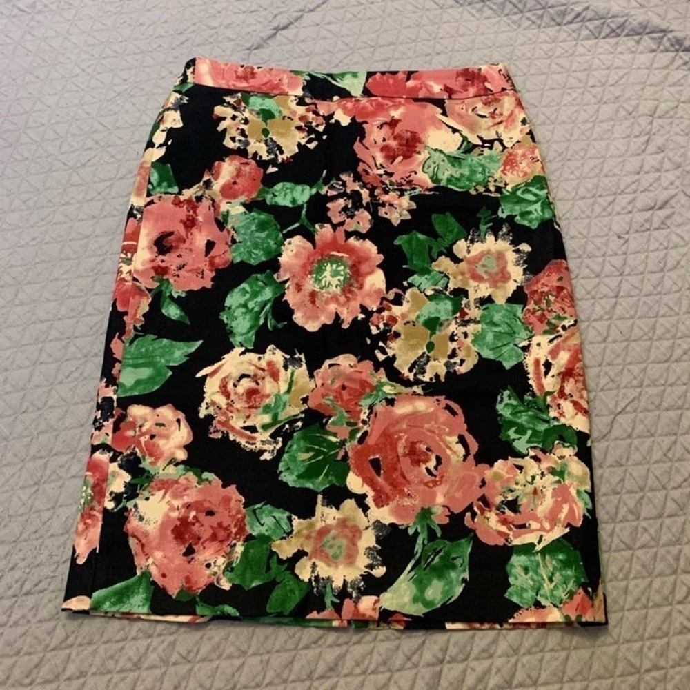 TALBOTS black pink floral pencil straight skirt 4